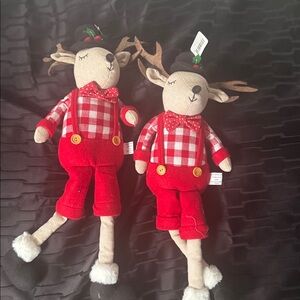 23” Christmas self sitting Holiday Moose deer set of 2